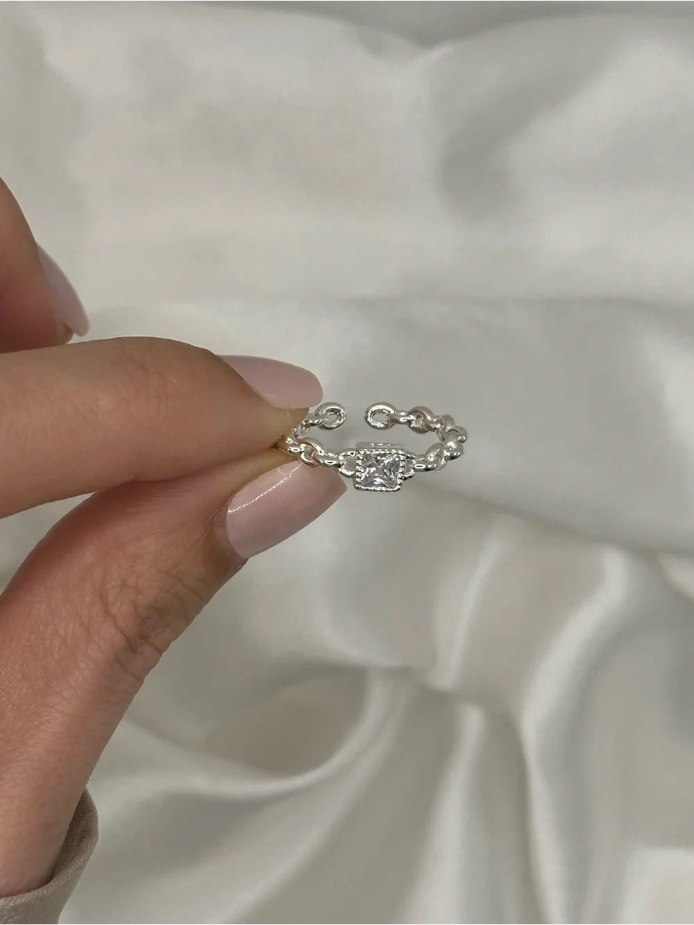 Delicate Silver Cubic Zirconia Twist Ring 925 Sterling Silver